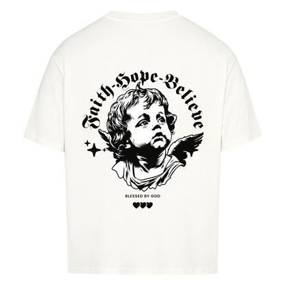 Faith Hope Believe Oversized T-Shirt in babyblau – christliches Oversized T-Shirt von Blessed by God