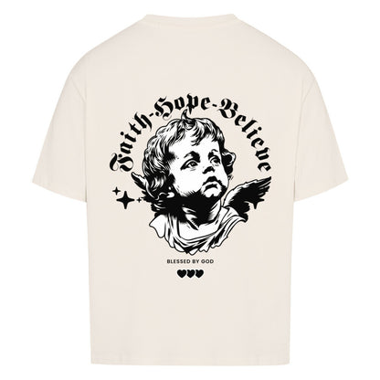 Faith Hope Believe Oversized T-Shirt in babyblau – christliches Oversized T-Shirt von Blessed by God