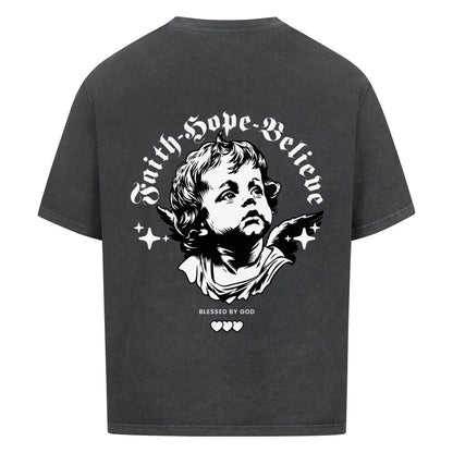 Faith Hope Believe Oversized T-Shirt in babyblau – christliches Oversized T-Shirt von Blessed by God