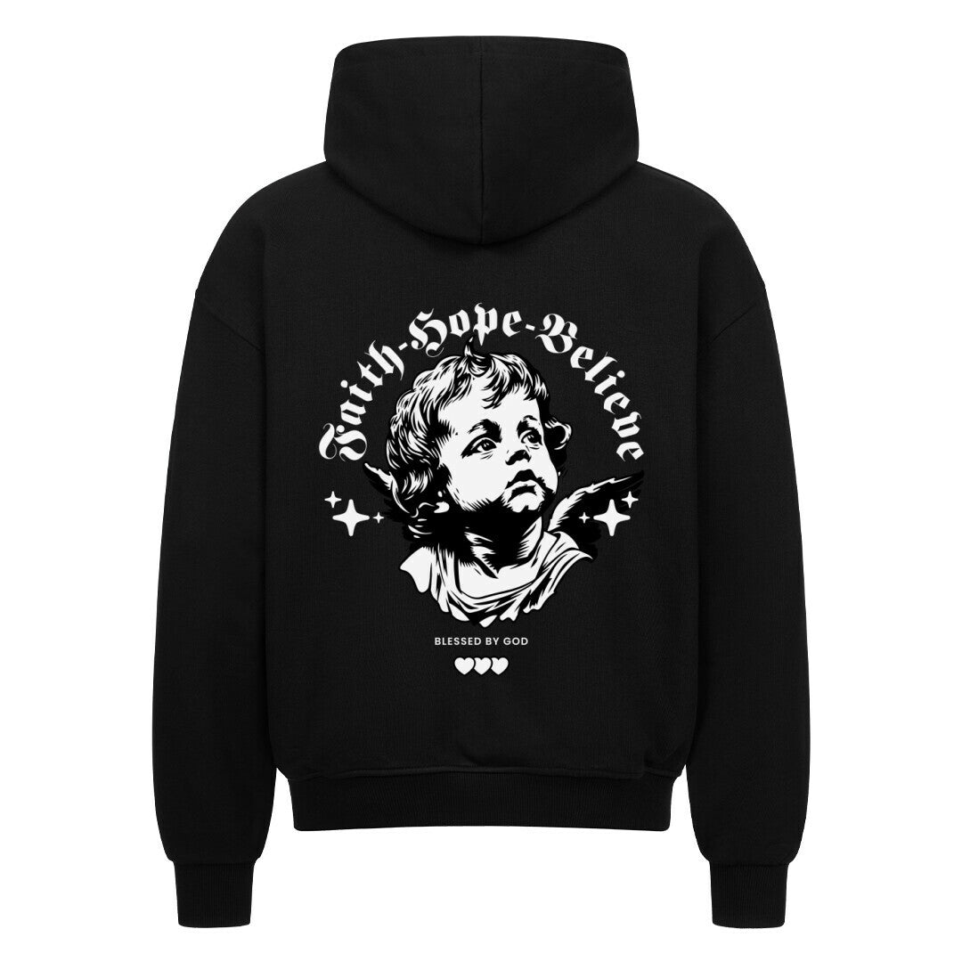 Faith Hope Believe Oversized Zipper Hoodie in french-navy – christlicher Oversized Zipper-Hoodie von Blessed by God