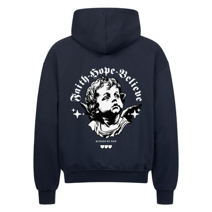 Faith Hope Believe Oversized Zipper Hoodie in french-navy – christlicher Oversized Zipper-Hoodie von Blessed by God