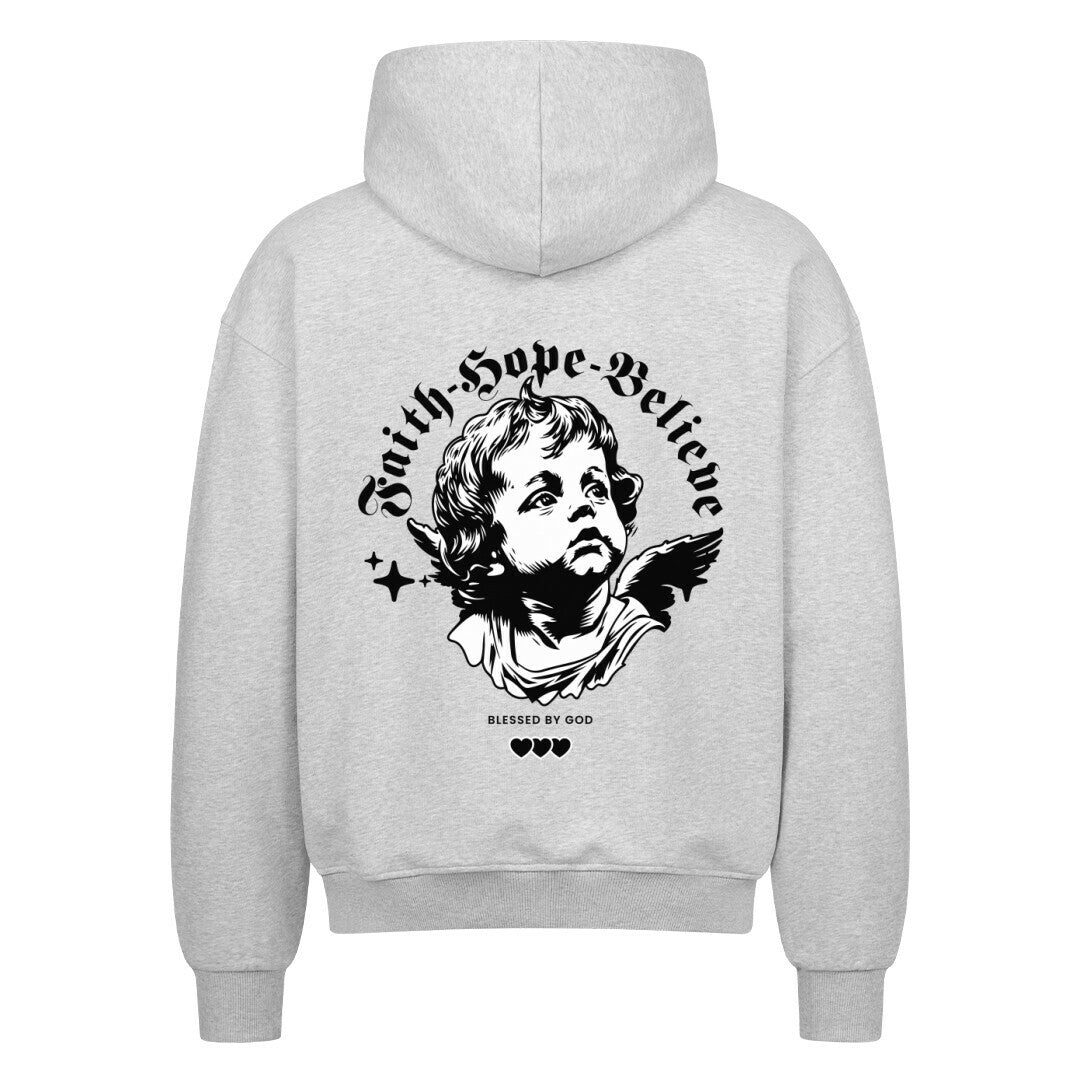 Faith Hope Believe Oversized Zipper Hoodie in french-navy – christlicher Oversized Zipper-Hoodie von Blessed by God