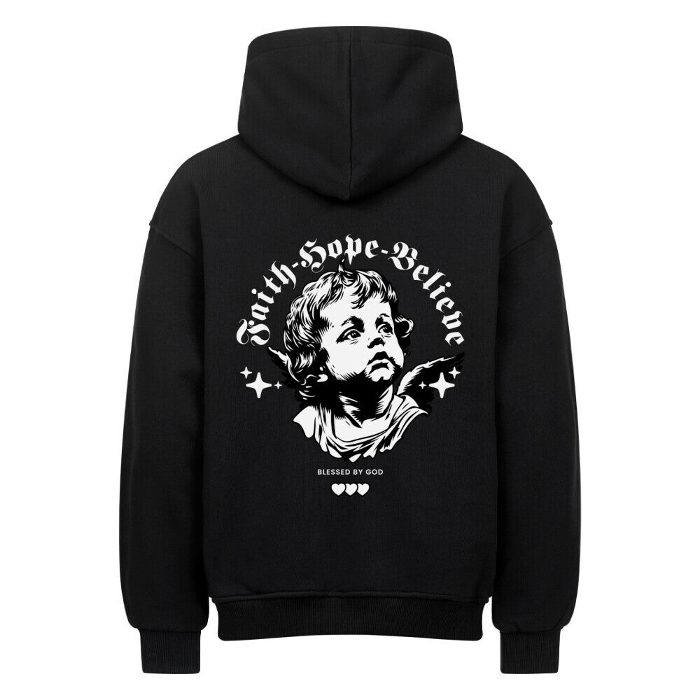 Faith Hope Believe Oversized Hoodie in natural-raw – christlicher Oversized Hoodie von Blessed by God