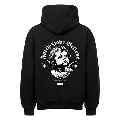 Faith Hope Believe Oversized Hoodie in natural-raw – christlicher Oversized Hoodie von Blessed by God