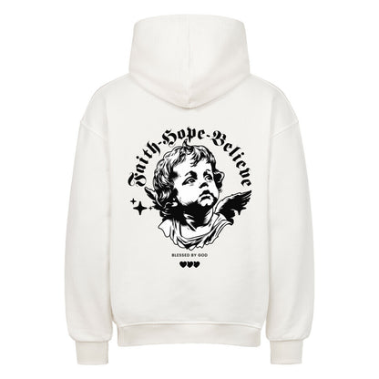 Faith Hope Believe Oversized Hoodie in natural-raw – christlicher Oversized Hoodie von Blessed by God