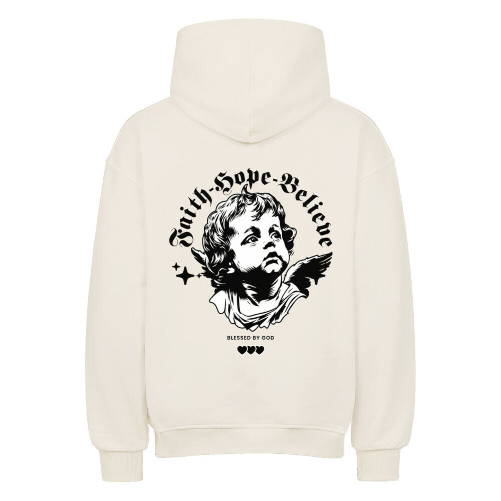 Faith Hope Believe Oversized Hoodie in natural-raw – christlicher Oversized Hoodie von Blessed by God