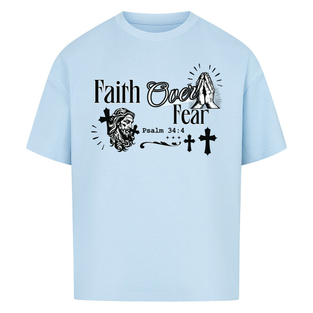 Faith Over Fear Oversized T-Shirt in babyblau – christliches Oversized T-Shirt von Blessed by God