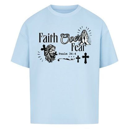 Faith Over Fear Oversized T-Shirt in babyblau – christliches Oversized T-Shirt von Blessed by God