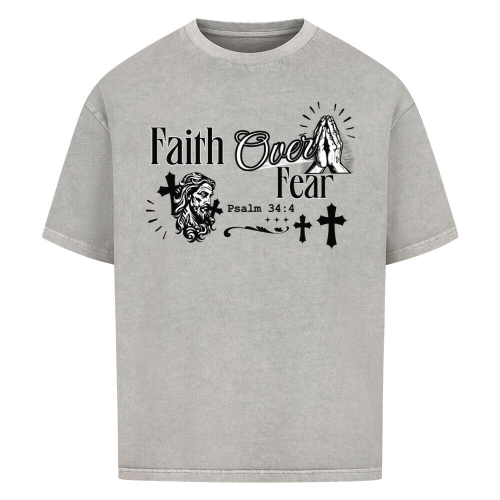 Faith Over Fear Oversized T-Shirt in babyblau – christliches Oversized T-Shirt von Blessed by God