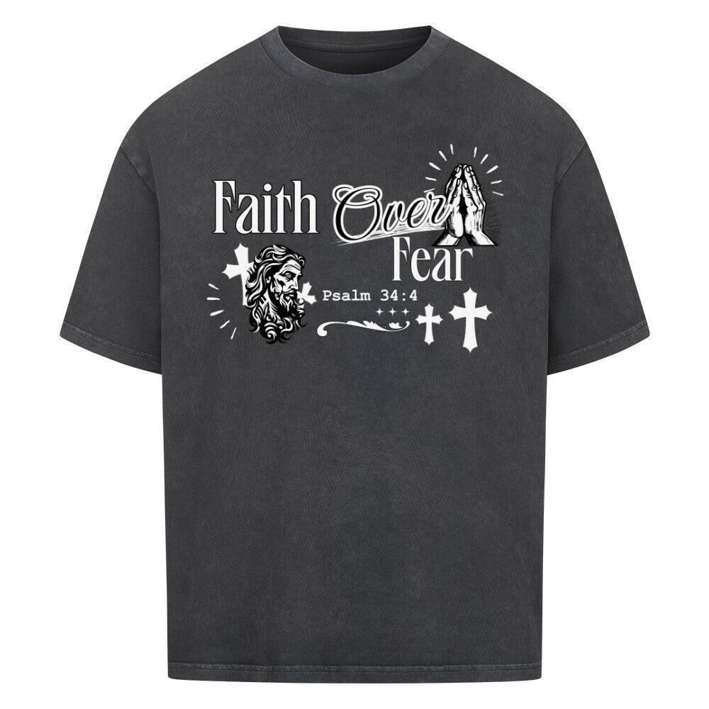 Faith Over Fear Oversized T-Shirt in babyblau – christliches Oversized T-Shirt von Blessed by God