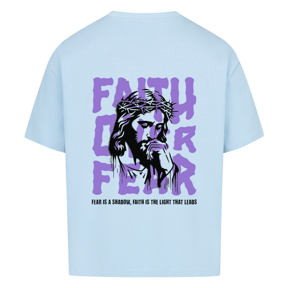 Faith Over Fear Oversized T-Shirt in babyblau – christliches Oversized T-Shirt von Blessed by God