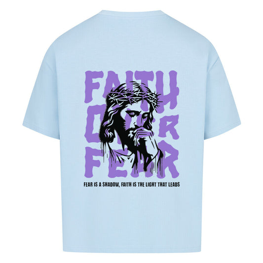 Faith Over Fear Oversized T-Shirt in babyblau – christliches Oversized T-Shirt von Blessed by God
